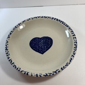 Pottery Spongeware Heart Pie Plate 9.5” USA